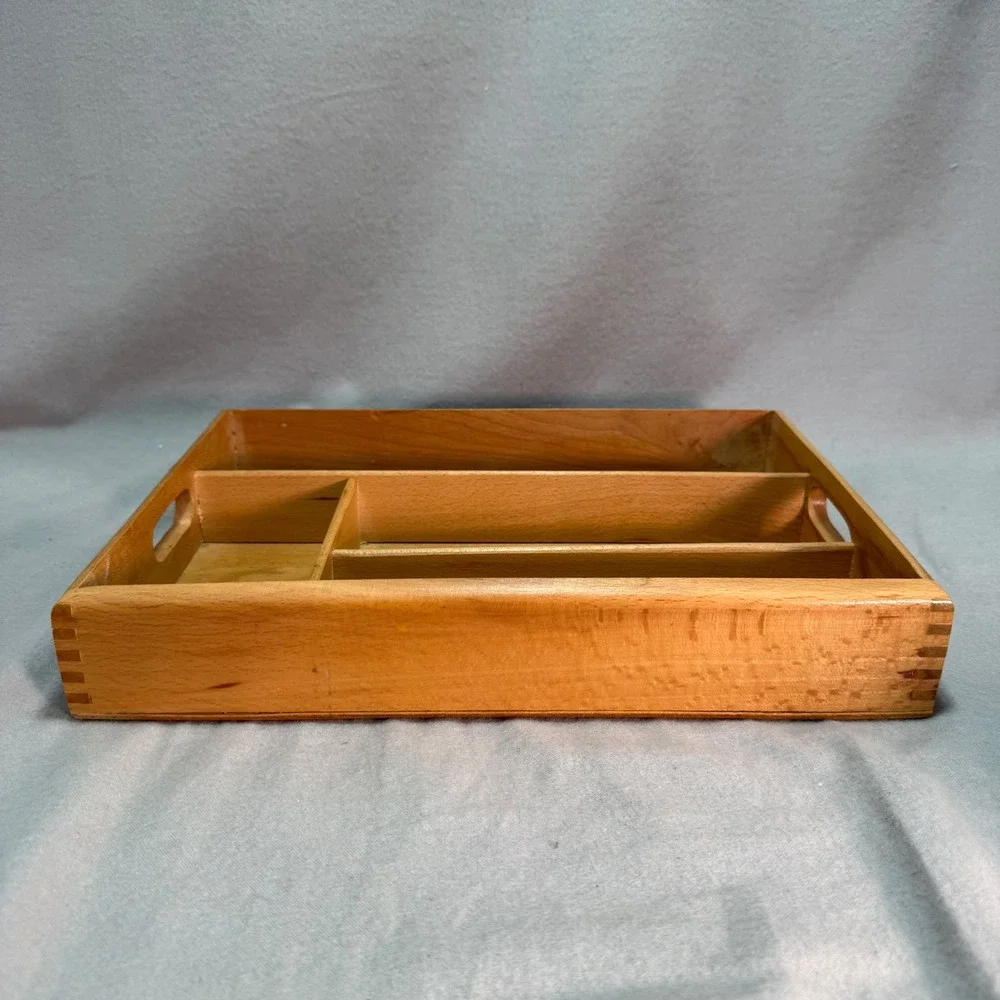 Vintage Wood Cutlery Divided Tray Organizer Silverware Drawer Romania Dovetail